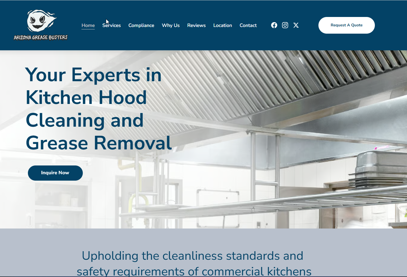 Arizona Grease Busters kitchen hood cleaning website homepage
